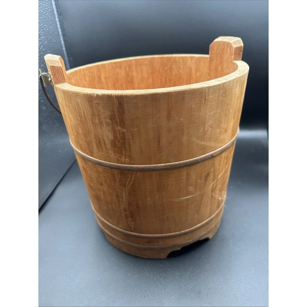Antique Primitive Wooden Grain Bucket Cottagecore Made In Japan RARE